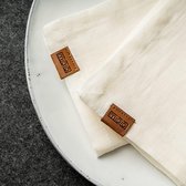 Serviettes Design en tissu 100% lin français - lot de 6 serviettes en tissu - lavables à 60° - serviettes en lin 45x45 - étiquette de la marque en cuir véritable (ivoire)
