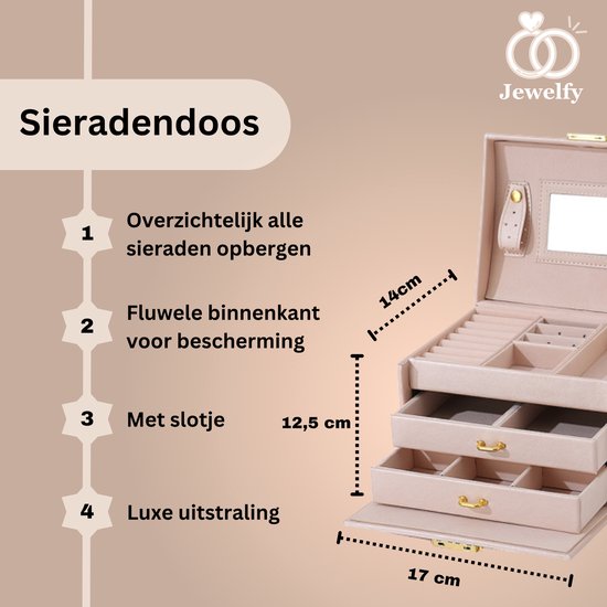 Roze Juwelendoos - Sieradendoos - Sieradenbox Voor Kinderen Met Spiegel En Lade