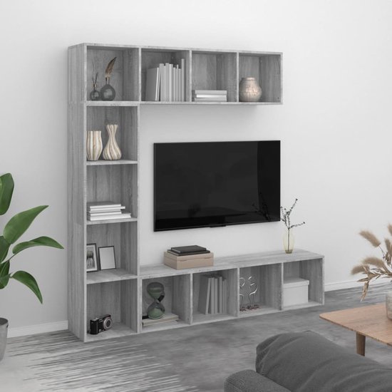 vidaXL-3-delige-boekenkast--/-tv-meubelset-180x30x180-cm-grijs-sonoma