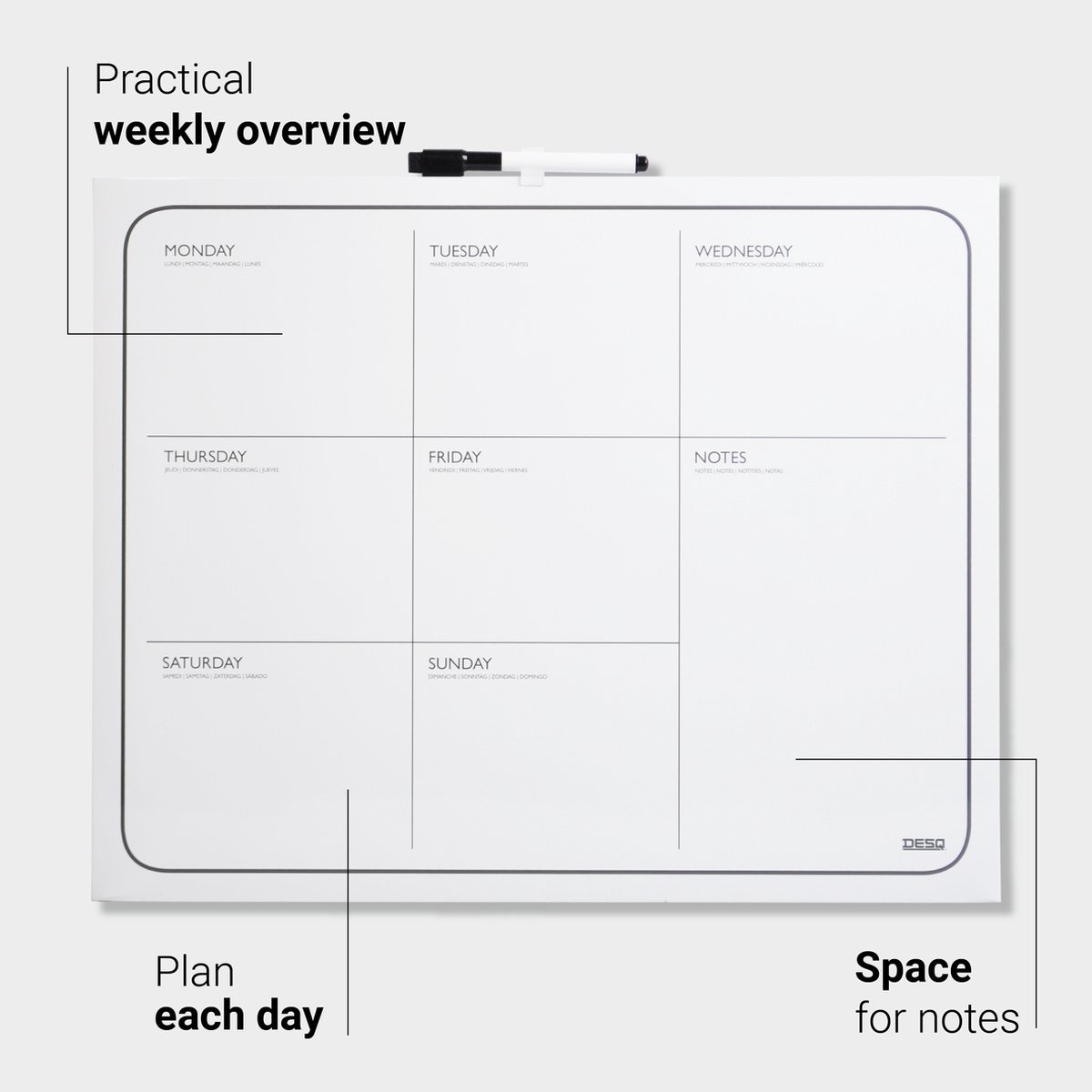 DESQ® Weekplanner 40 x 50 cm - Agenda indeling