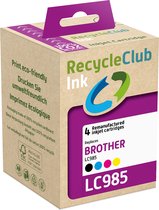 RecycleClub inktcartridge - Inktpatroon - Geschikt voor Brother - Alternatief voor Brother LC-985 Zwart 15ml Cyan Blauw 9ml Magenta Rood 9ml Yellow Geel 9ml - Multipack - 4-pack