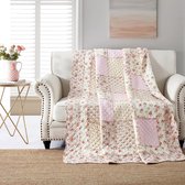 Sprei, patchwork, voor eenpersoonsbed, 150 x 200 cm, katoen, patchwork-deken, roze, voor meisjes, gewatteerde banksprei, bedsprei, 140 x 200 cm, met bloemenpatroon