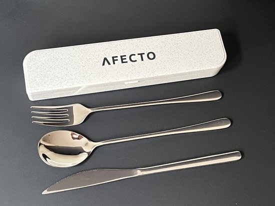 Afecto bestekset to go - RVS- lepel - vork -mes - in handige meeneem verpakking - ideaal voor vakantie- werk of onderweg