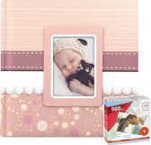Fotoboek/fotoalbum Cinzia baby meisje met 30 paginas roze 31 x 31 x 3 cm inclusief 500 fotoplakkers/stickers