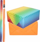 6x Rollen kraft inpakpapier regenboog pakket - oranje 200 x 70 cm - cadeau/verzendpapier
