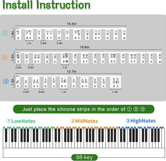 Autocollants en silicone pour touches de piano, 88 étiquettes de