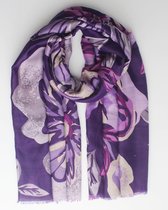 Flower scarf- Accessories Junkie Amsterdam- Dames- Lange sjaal- Katoen-Herfst winter- Cosy chic- Bloem print- Paars lila