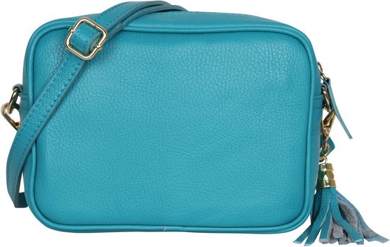 AmbraModa GLX8 - Dames handtas schoudertas mobiele telefoon tas gemaakt van generfd rundleer. Turquoise