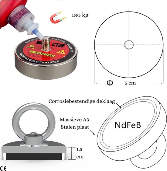 Dubbelmagneet 2*90 kg trekkracht - Magneetvissen Webshop