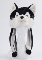 Chapeau de loup Husky rabats oreilles noir - chapeau de fourrure de chien Lapin en peluche