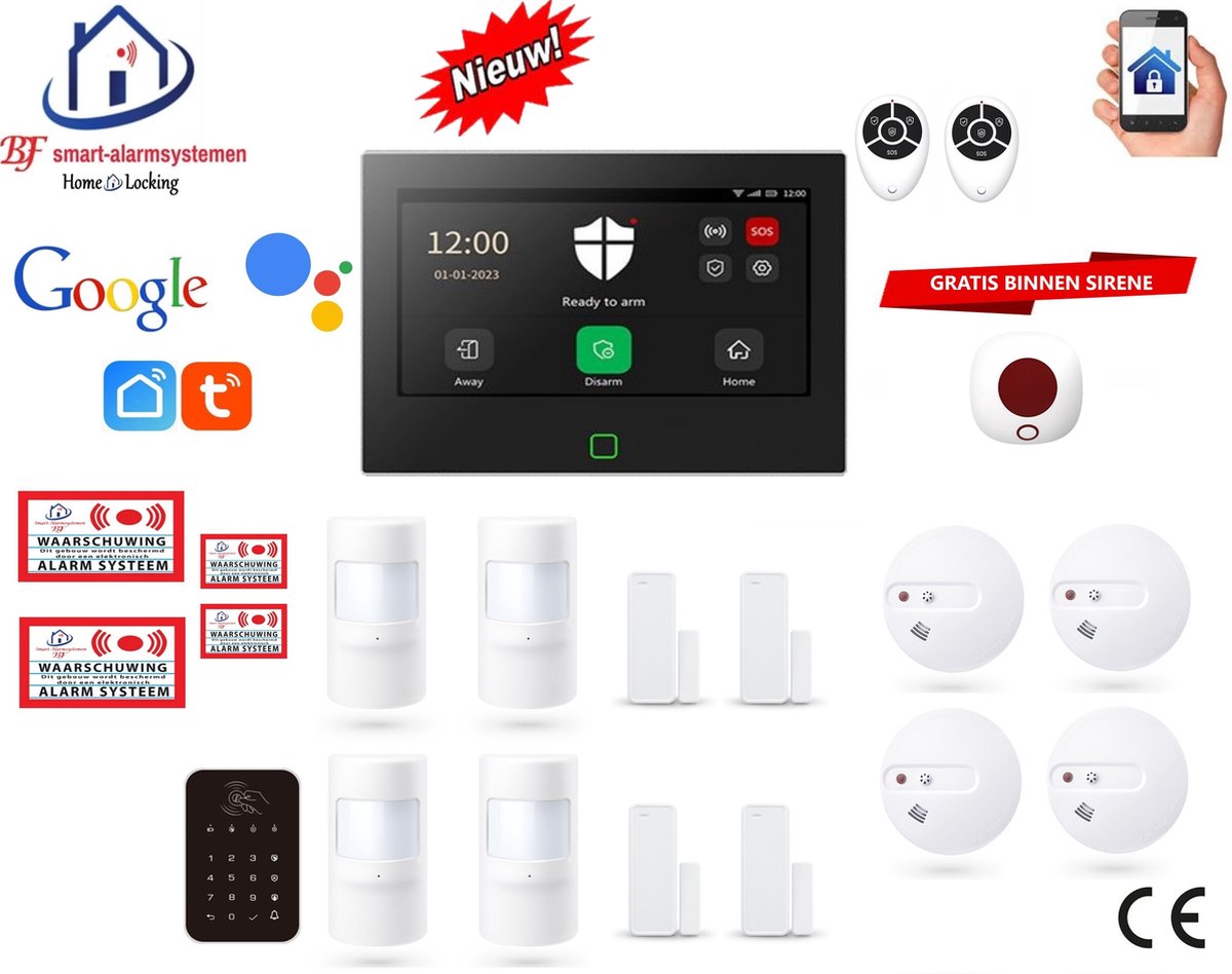 Draadloos/bedraad alarmsysteem met 7-inch touchscreen werkt met wifi,gprs,sms en met spraakgestuurde apps. ST01B-16