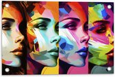 Tuinposter – Artistieke Collage van Zijaanzichten van Kleurrijke Vrouwen - 60x40 cm Foto op Tuinposter (wanddecoratie voor buiten en binnen)