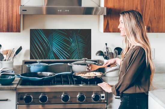 Spatscherm keuken 80x40 cm - Kookplaat achterwand Palm - Palmboom - Tropisch - Muurbeschermer - Spatwand fornuis - Hoogwaardig aluminium