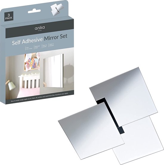 Set van 3 zelfklevende vierkante spiegels 15 cm, veelzijdig en functioneel, eenvoudige montage