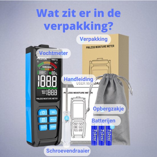 Mestek Pinless Vochtmeter WM710 - Luxe vochtmeter voor muren - Accurate Hygrometer - Inclusief opberghoes en batterijen