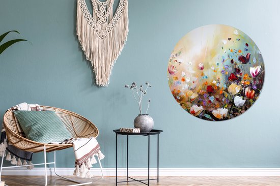 WallCircle - Cercle mural - Cercle mural - Peinture à l'huile - Fleurs - Coloré - Nature - Aluminium - Dibond - 90x90 cm - Intérieur et Extérieur