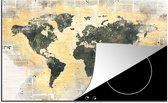 KitchenYeah® Inductie beschermer 77x51 cm - Wereldkaart - Goud - Krant - Kookplaataccessoires - Afdekplaat voor kookplaat - Inductiebeschermer - Inductiemat - Inductieplaat mat