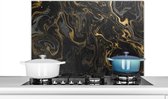 Spatscherm keuken 80x55 cm - Kookplaat achterwand Marmer - Textuur - Grijs - Goud - Marmerlook - Luxe - Muurbeschermer - Spatwand fornuis - Hoogwaardig aluminium