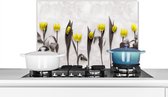 Spatscherm keuken 60x40 cm - Kookplaat achterwand Bloemen - Tulpen - Marmer print - Muurbeschermer - Spatwand fornuis - Hoogwaardig aluminium