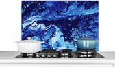 Spatscherm keuken 90x60 cm - Kookplaat achterwand Marmer - Blauw - Waterverf - Muurbeschermer - Spatwand fornuis - Hoogwaardig aluminium