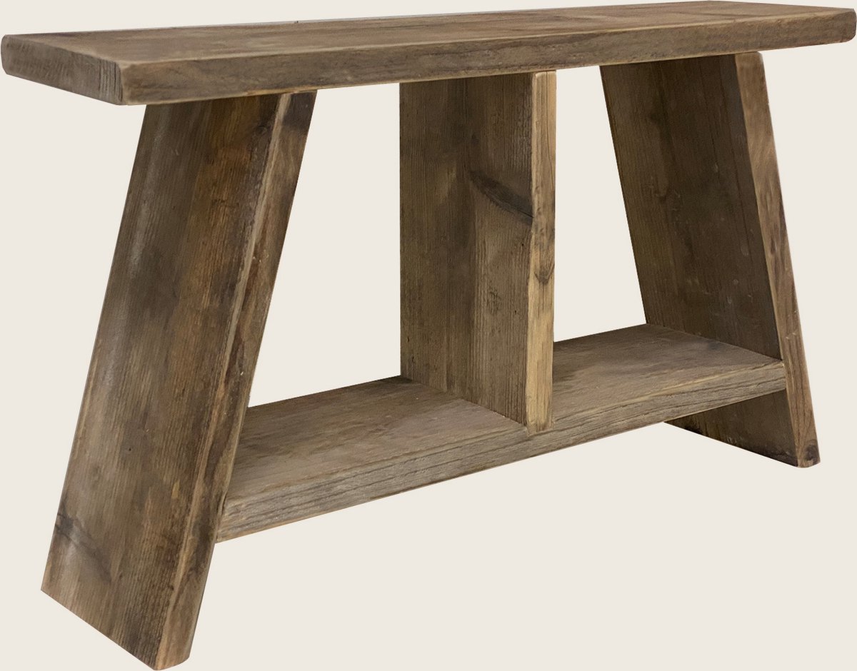 80 cm steigerhouten bank met 2 vakken - sloop hout - gebruikt hout - 80x19,5x47 cm