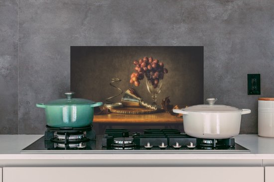 Spatscherm keuken 60x40 cm - Kookplaat achterwand Schilderij - Stilleven - Glas - Druiven - Kunst - Muurbeschermer - Spatwand fornuis - Hoogwaardig aluminium