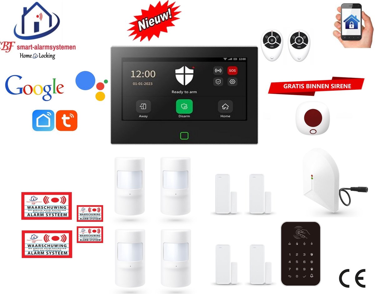 Draadloos/bedraad alarmsysteem met 7-inch touchscreen werkt met wifi,gprs,sms en met spraakgestuurde apps. ST01B-7