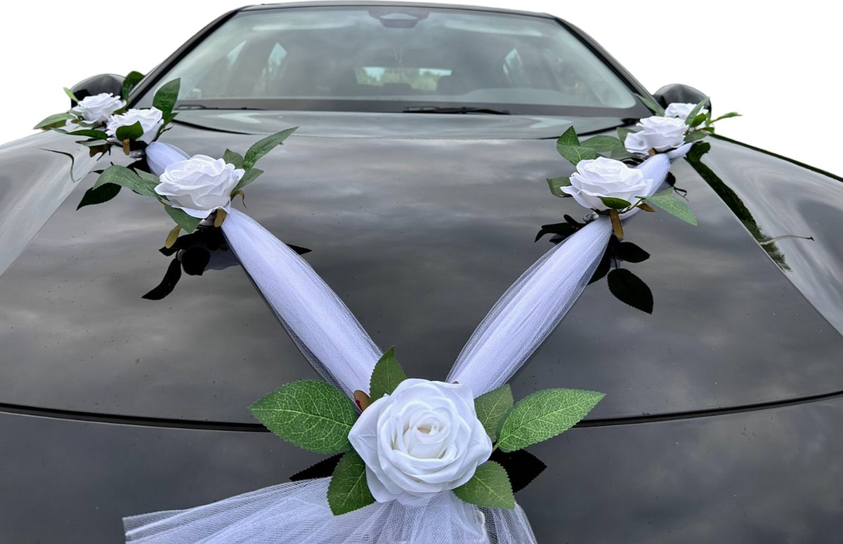 AUTODECO.NL CAMILA Auto Versiering Bruiloft Trouwauto Decoratie Wit