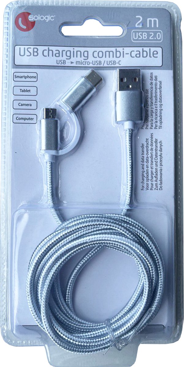 Sologic USB-laadkabel Combi - USB naar micro-USB / USB-C