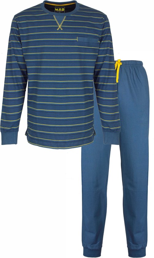 M.E.Q. - Heren Pyjama - Gestreept - Blauw - Maat M