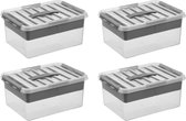 Sunware - Q-line opbergbox met inzet 15L - Set van 4 - Transparant/grijs