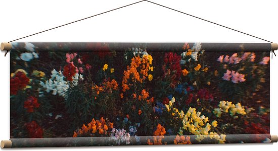 Textielposter - Bloemen - Wazig - Natuur - Bossen - Kleuren - Bladeren - 90x30 cm Foto op Textiel