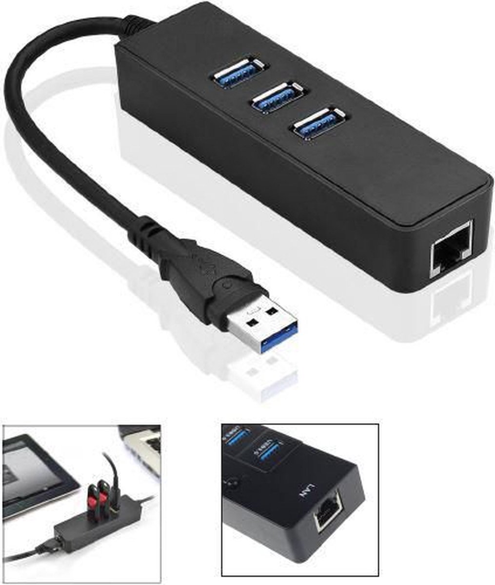 Microconnect MC-USB3.0HUBWETH laptop dock & poortreplicator USB 3.2 Gen 1 (3.1 Gen 1) Type-A Zwart