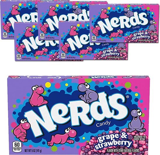 6 stuks Wonka Nerds Strawberry/Grape 142 gram- Voordeelverpakking