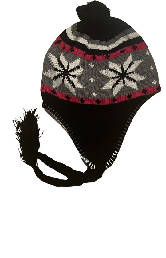 Bonnet / bonnet norvégien de haute qualité avec oreillettes - taille unique | Unisexe | Bleu foncé-rouge