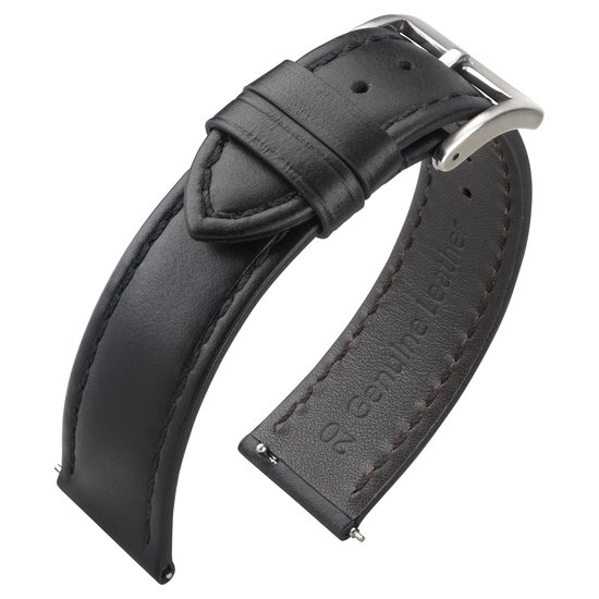 Kalfslederen Horlogebandje Zwart 18mm