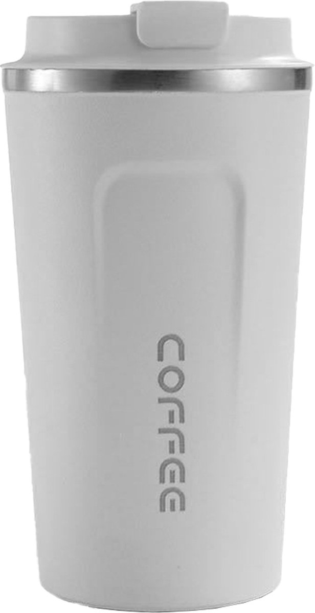 Techsuit - Thermosbeker (THM2) - met deksel voor koffie, draagbaar, roestvrij staal, 380 ml - wit