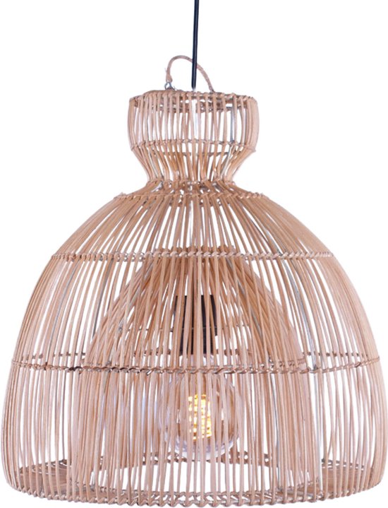 Hanglamp Rotan naturel | 1 lichts | bruin / naturel | hout | Ø 40 cm | in hoogte verstelbaar tot 165 cm | eetkamer / woonkamer lamp | modern / landelijk design