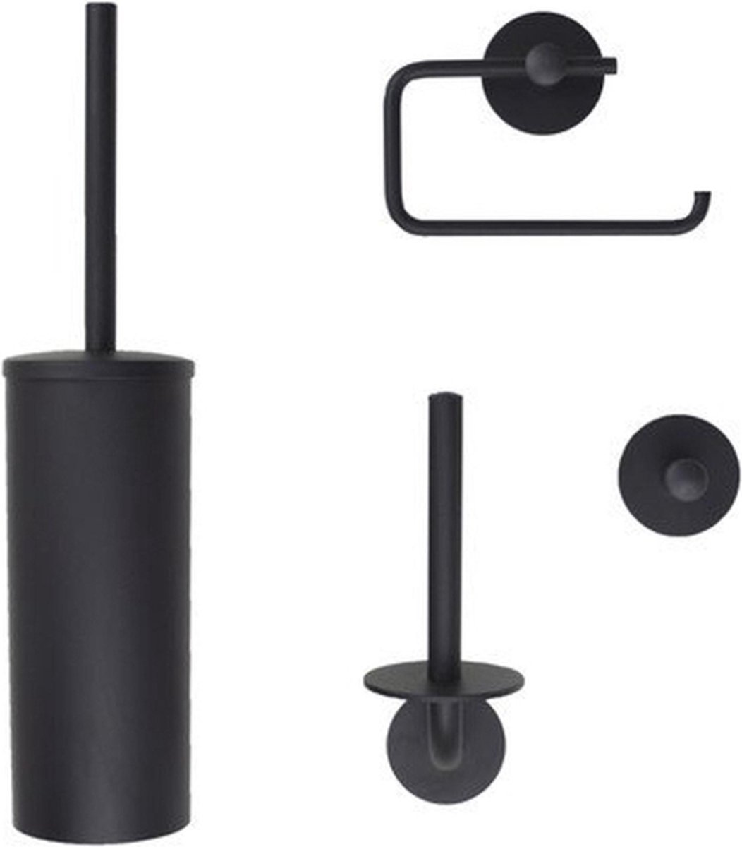 Nemo Spring Nero toiletaccessoireset toiletborstelset toiletrolhouder reserverolhouder enkele haak mat zwart