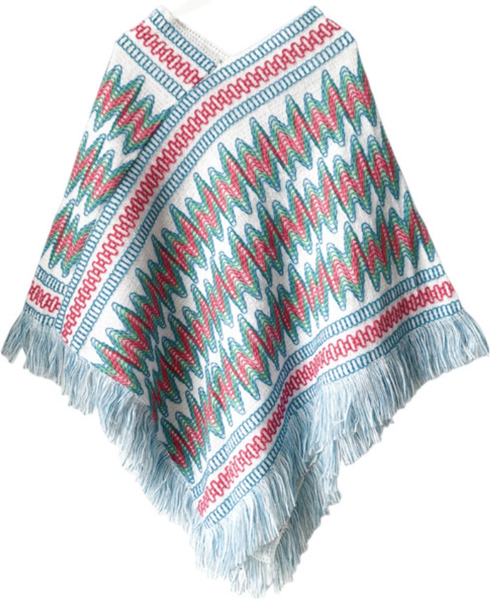 N3 Collecties Bohemian Knitted Tassel Warme Mantel Jas Herfst Winter Poncho-Wit