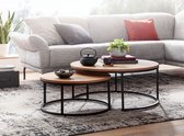 Rootz salontafels - ronde salontafels van hout en metaal - modern eiken design - 2-delige bijzettafel - set van 2 bijzettafels voor de woonkamer