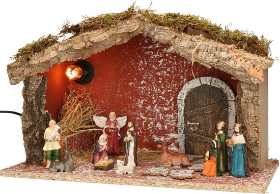 Crèche de Noël complète illuminée avec 11 images de crèche de Noël - 39 x  20 x 24 cm | bol