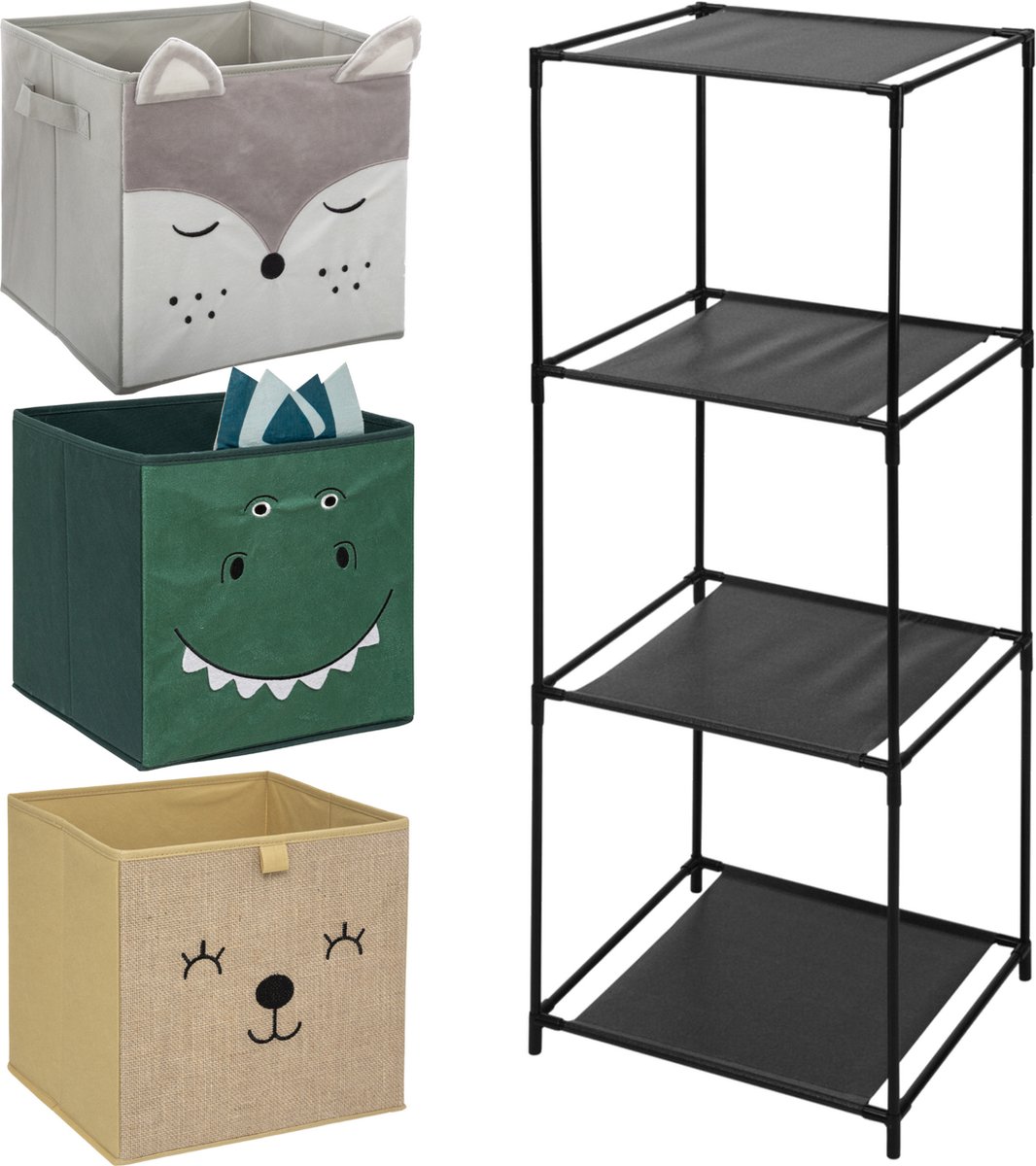 Kastmandjes/opberg Manden - 3x Dieren Gezichtjes - Rek 68 X 68 Cm