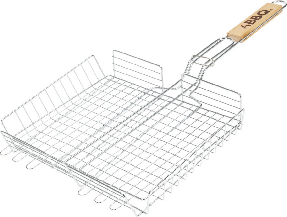 BBQ Collection/barbecue rooster - grill mand - metaal/hout - 57 x 33 x 6 cm - Met hoge rand