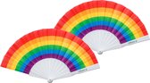 Spaanse handwaaier - 5x - regenboog - gerecycled kunststof/polyester - 42 x 23 cm - PRIDE