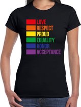 Bellatio Decorations Gay Pride t-shirt met tekst - dames - zwart - Regenboog vlag - LHBTI/LHBTIQ XS