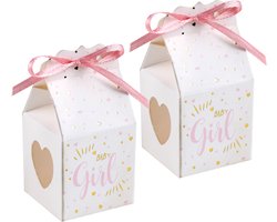 Santex cadeaudoosjes baby girl - Babyshower bedankje - 24x stuks - wit/roze - 4 cm - dochter