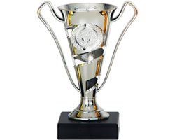 Luxe trofee/prijs beker met sierlijke oren - zilver - kunststof - 17 x 11 cm