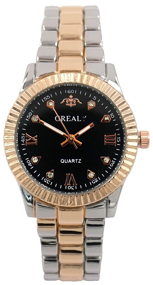 Horloge - Kast 28 mm - Metaal - Roségoudkleurig en Zwart