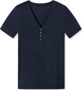 SCHIESSER Mix+Relax T-shirt - dames shirt korte mouw henley knoopsluiting blauw - Maat: 44